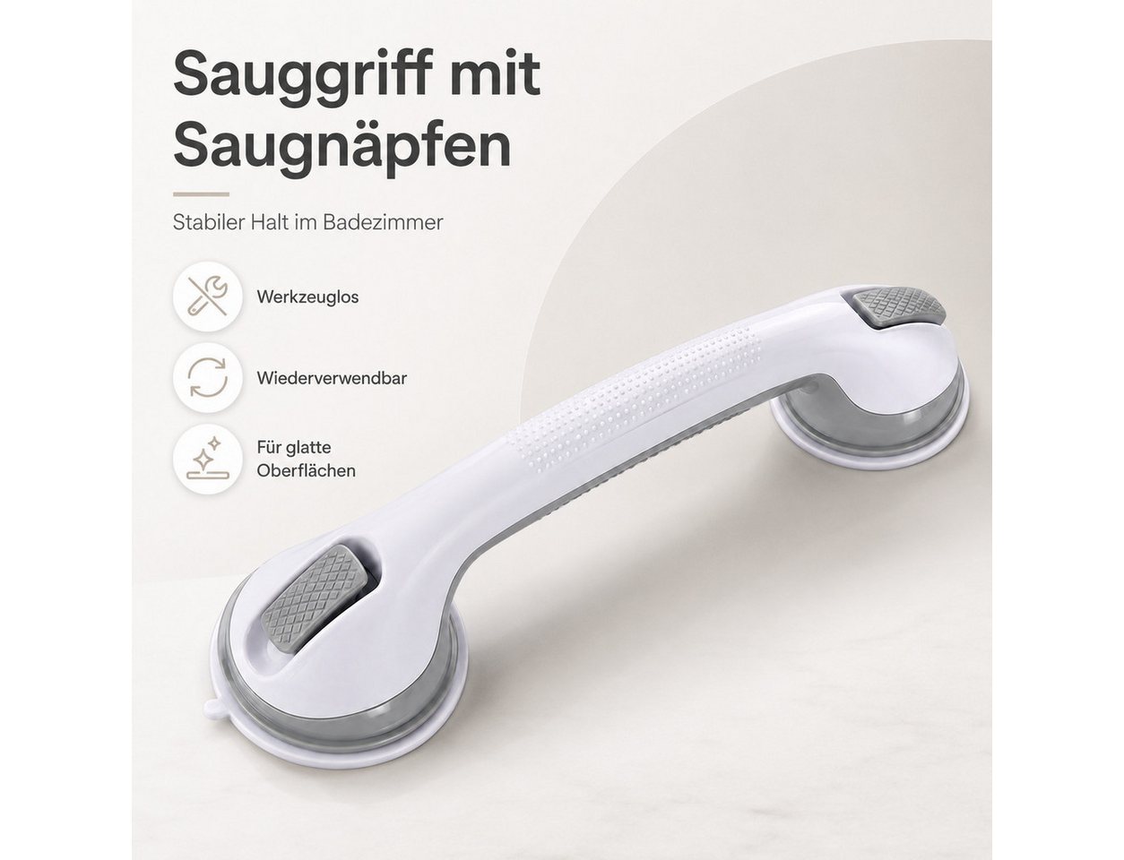 JASLIFE Haltegriff Haltegriff mit Saugnapf 42 cm, rutschfest, ohne Bohren für Bad & WC, Sicherer Halt auch bei Nässe, jederzeit abnehmbar Bild 4