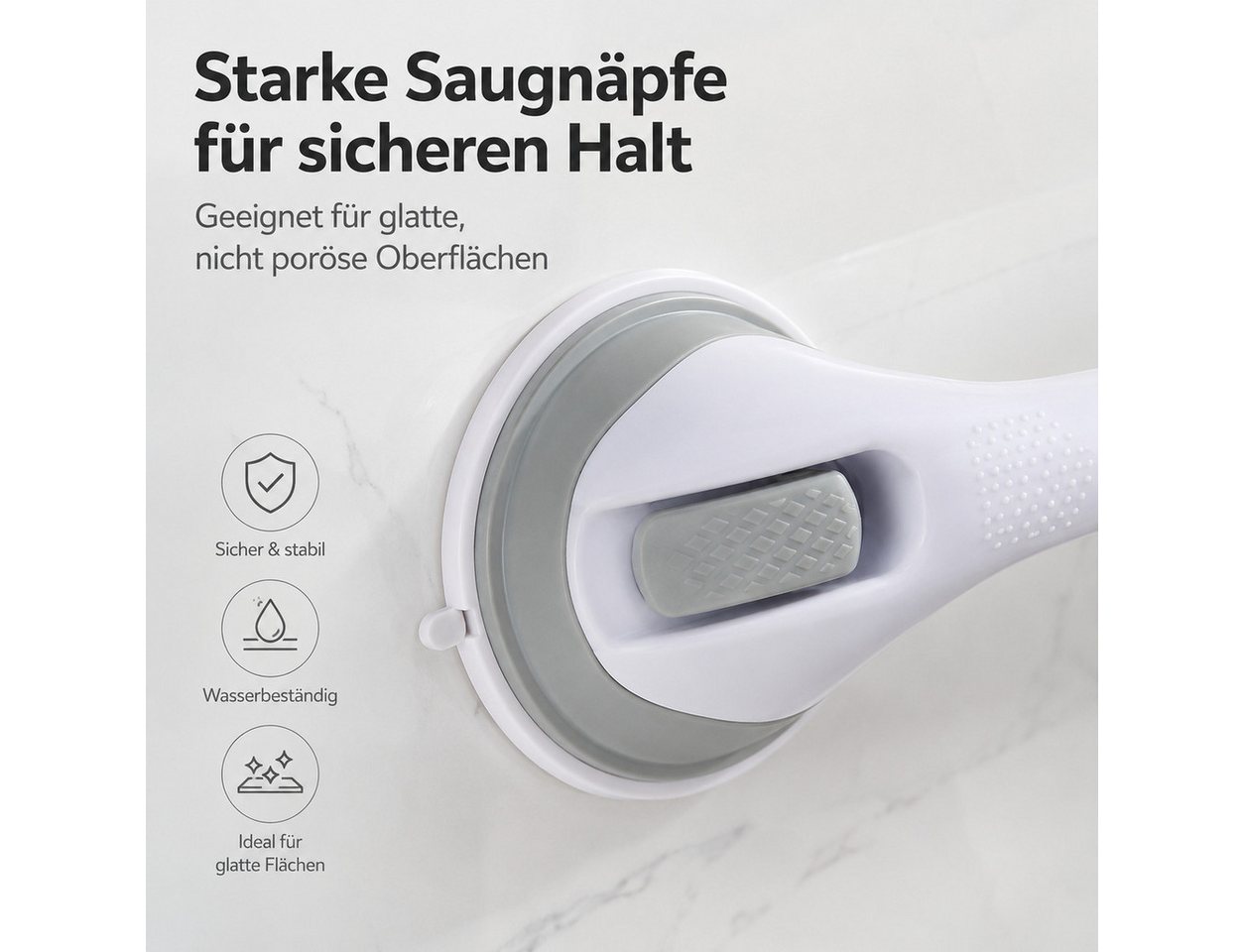JASLIFE Haltegriff Haltegriff mit Saugnapf 42 cm, rutschfest, ohne Bohren für Bad & WC, Sicherer Halt auch bei Nässe, jederzeit abnehmbar Bild 5
