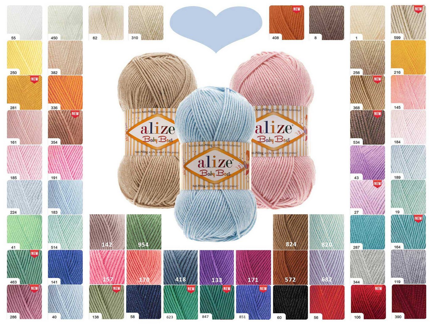 Alize 5 x 100g Strickgarn ALIZE Baby Best uni Babywolle Wolle Antipilling Häkelwolle, 240 m (Sparpaket), 62 creme