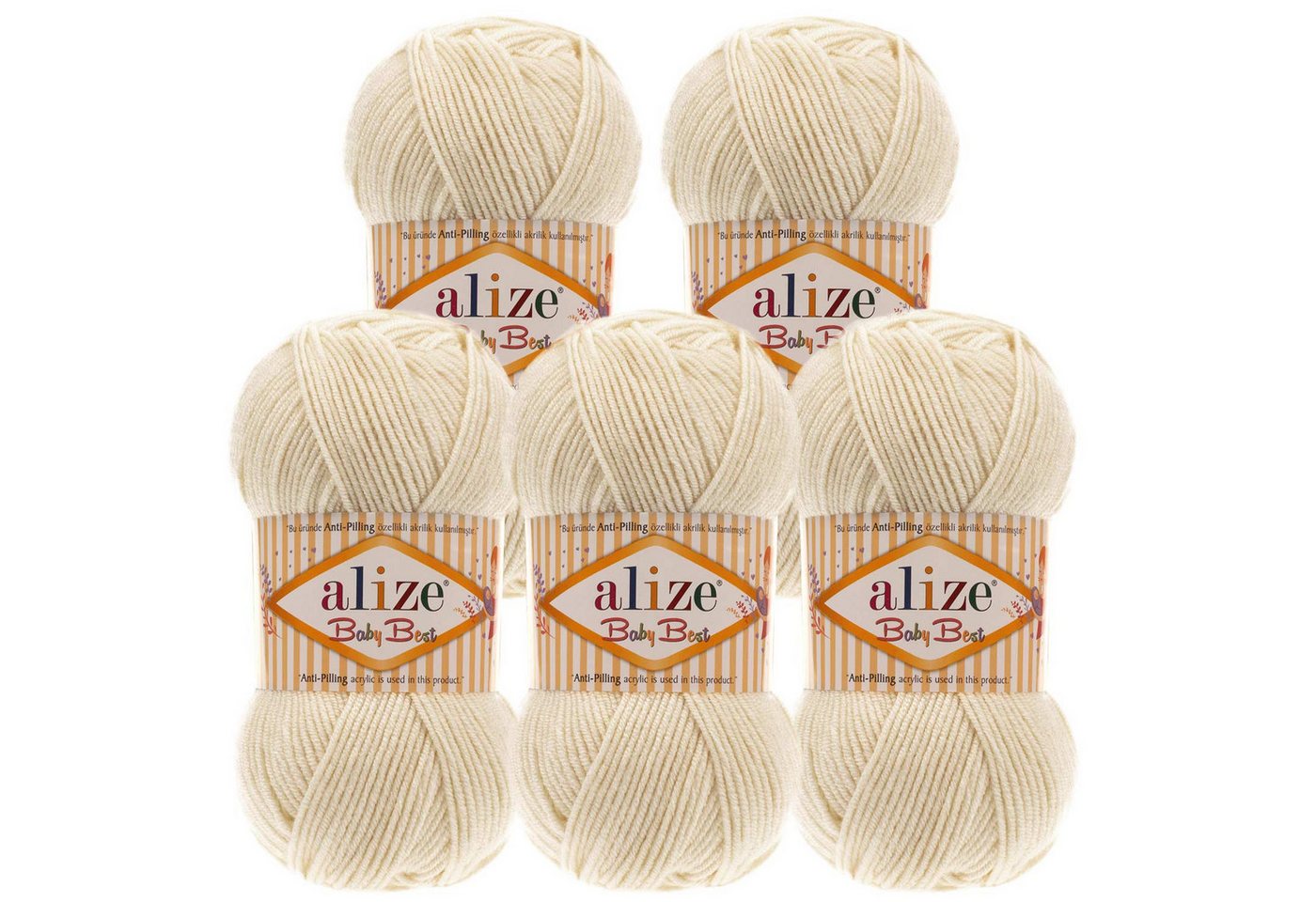 Alize 5 x 100g Strickgarn ALIZE Baby Best uni Babywolle Wolle Antipilling Häkelwolle, 240 m (Sparpaket), 62 creme Bild 4