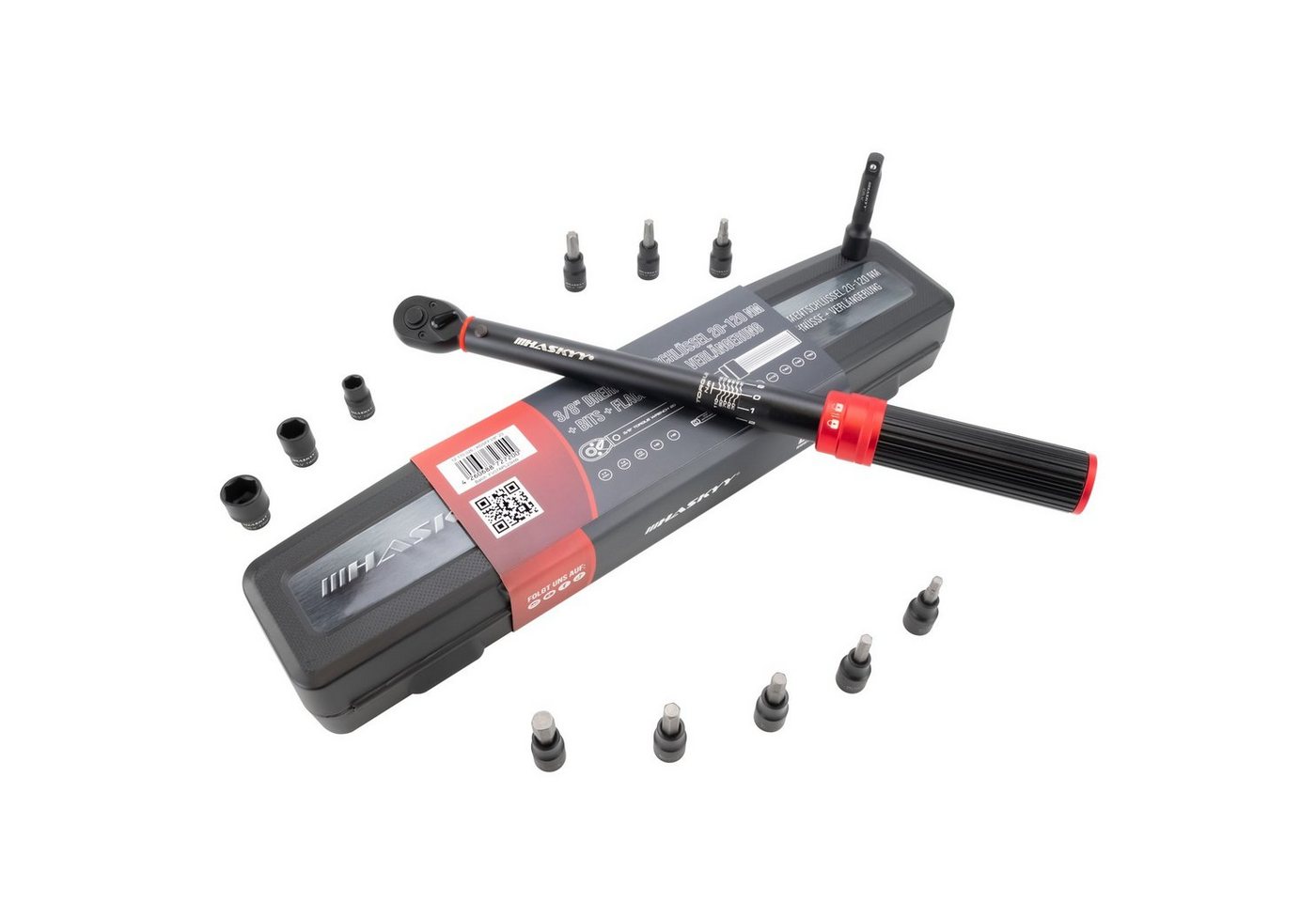 HASKYY Drehmomentschlüssel Drehmomentschlüssel 3/8" 20-120Nm Bits Torxbits Flachnüsse 75mm Verlän