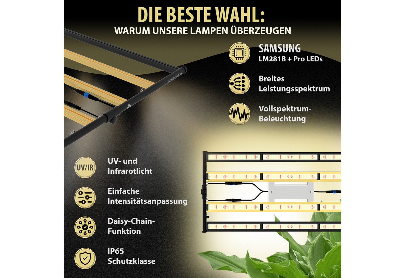 THE HOOKAH Pflanzenlampe LED-Pflanzenlampe mit Samsung-Dioden, Vollspektrum UV & IR
