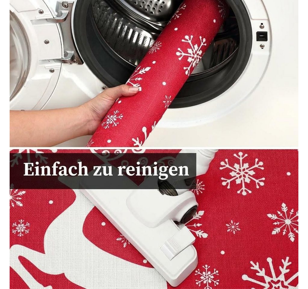 GarveeMore Küchenläufer Weihnachten Küchenteppich Set 40x60cm + 40x120cm, rutschfest, waschbar, festliches Motiv für Küche & Eingang,Innenbereich