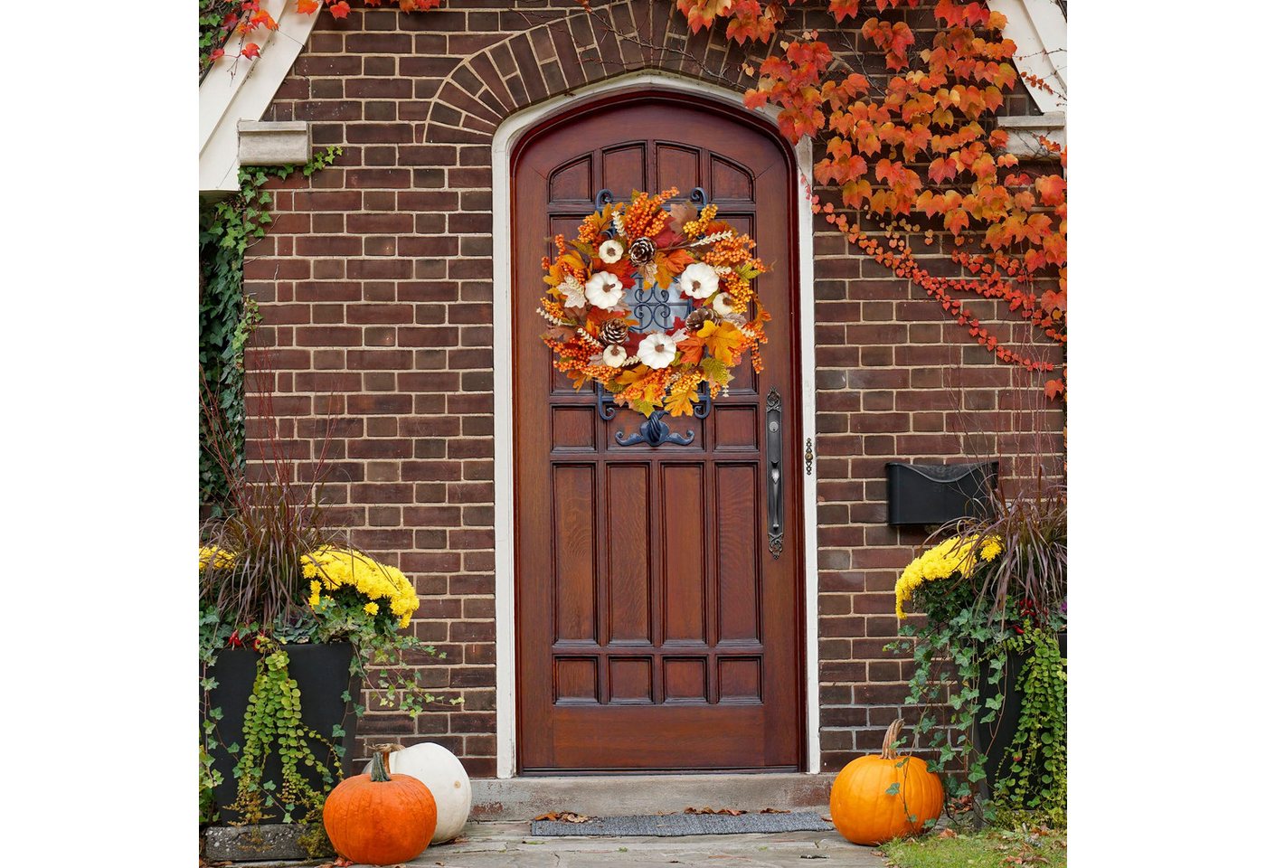 Sorvyzxn Dekokranz 45 cm Realistischer Herbstkranz, Herbst-Haustürkranz, Türkranz, für Halloween Erntedankfest Innen- und Außendekoration Mehrfarbig