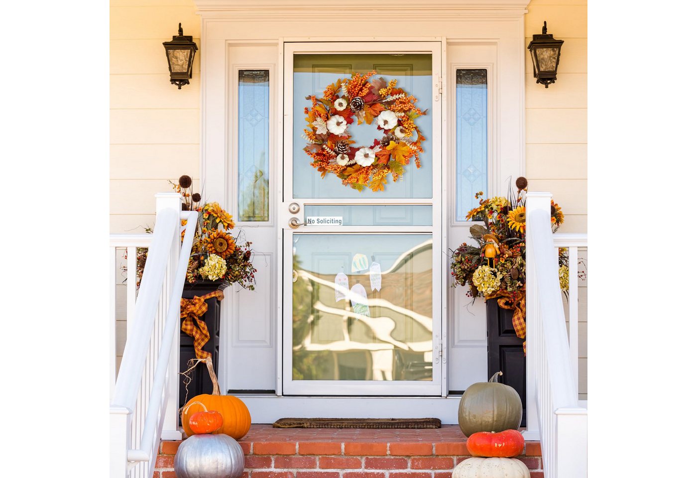 Sorvyzxn Dekokranz 45 cm Realistischer Herbstkranz, Herbst-Haustürkranz, Türkranz, für Halloween Erntedankfest Innen- und Außendekoration Mehrfarbig Bild 2