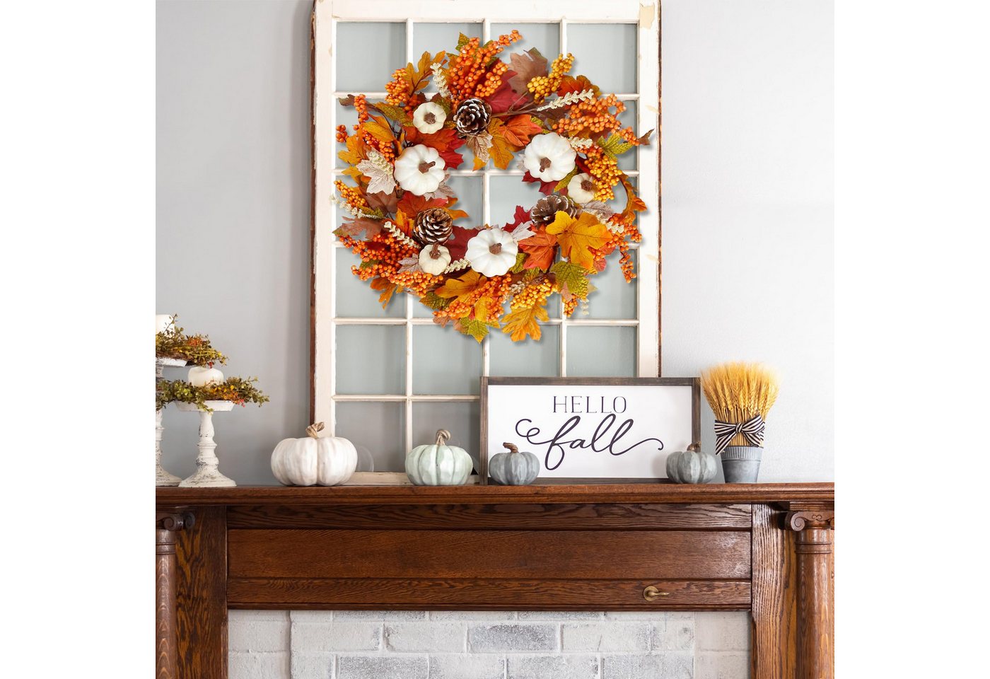 Sorvyzxn Dekokranz 45 cm Realistischer Herbstkranz, Herbst-Haustürkranz, Türkranz, für Halloween Erntedankfest Innen- und Außendekoration Mehrfarbig Bild 3