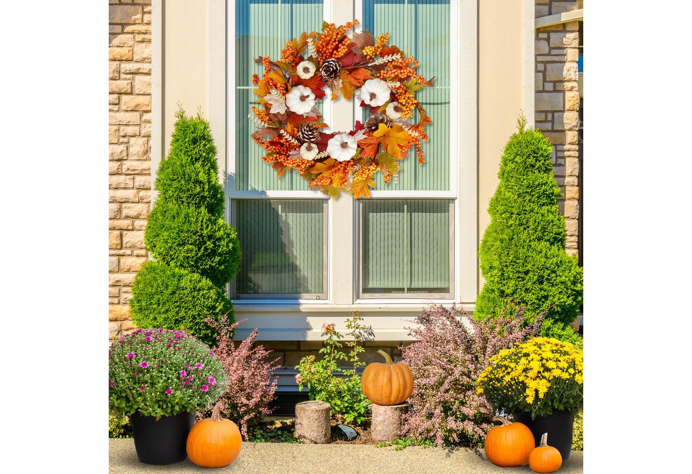 Sorvyzxn Dekokranz 45 cm Realistischer Herbstkranz, Herbst-Haustürkranz, Türkranz, für Halloween Erntedankfest Innen- und Außendekoration Mehrfarbig Bild 5