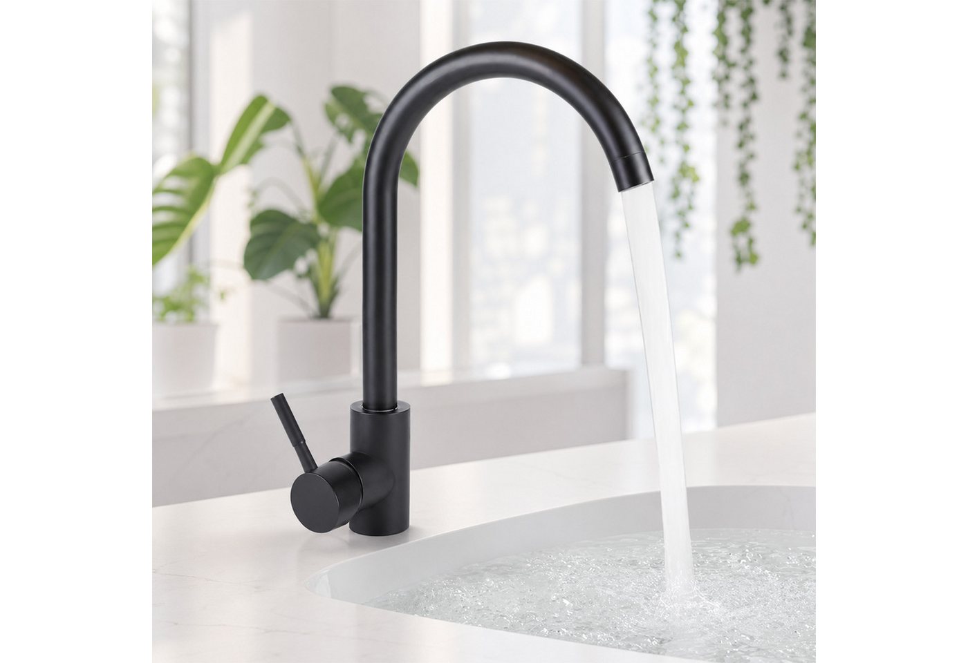Ledklang Küchenarmatur Hochdruck Edelstahl Spültischarmatur 360° schwenkbar Schwarz/silber (1-St., Mischbatterie) für Einhebelmischer Mischbatterie Wasserhahn Küche Bild 3