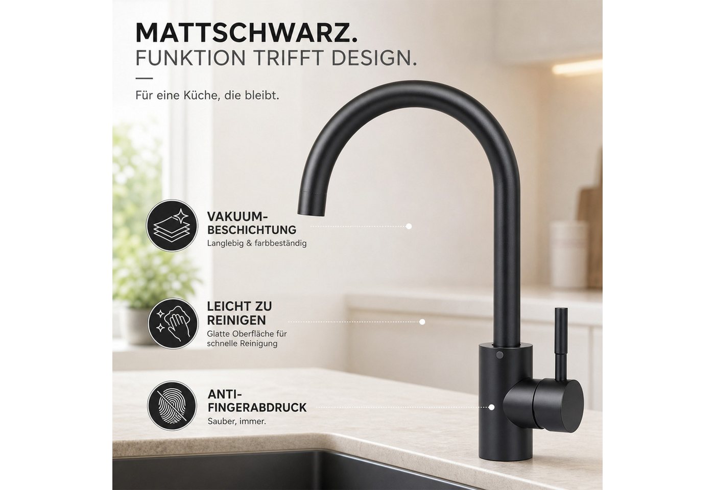 Ledklang Küchenarmatur Hochdruck Edelstahl Spültischarmatur 360° schwenkbar Schwarz/silber (1-St., Mischbatterie) für Einhebelmischer Mischbatterie Wasserhahn Küche Bild 5