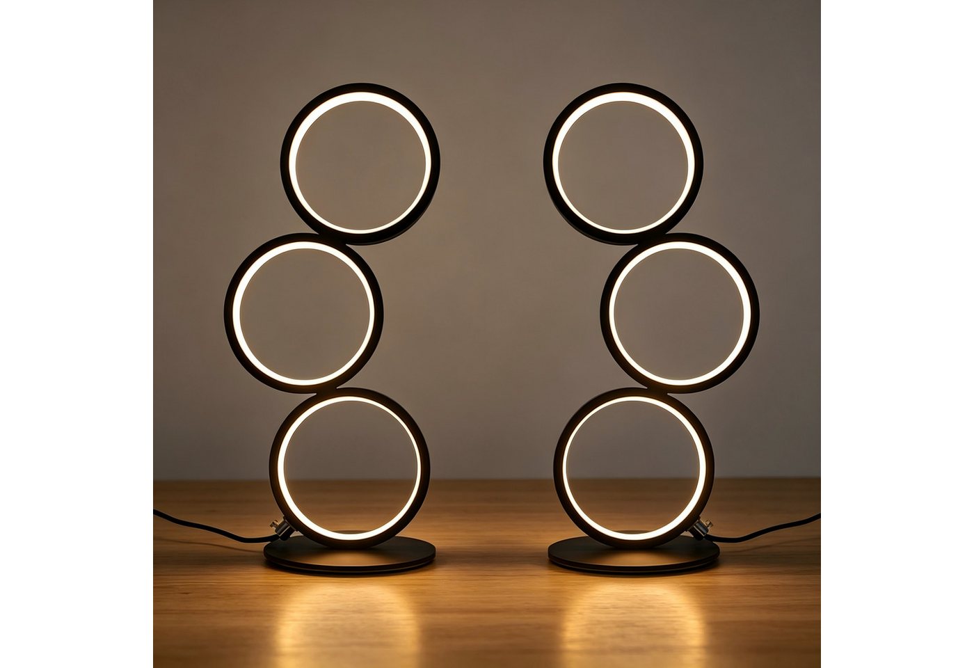 ZMH LED Tischleuchte 3-Ring-Design Schwarz, 12 W, 1000 lm, stufenlos dimmbar, 3000–6000 K, mit Kabelcontroller, LED fest integriert, Warmweiß bis Kaltweiß Bild 2