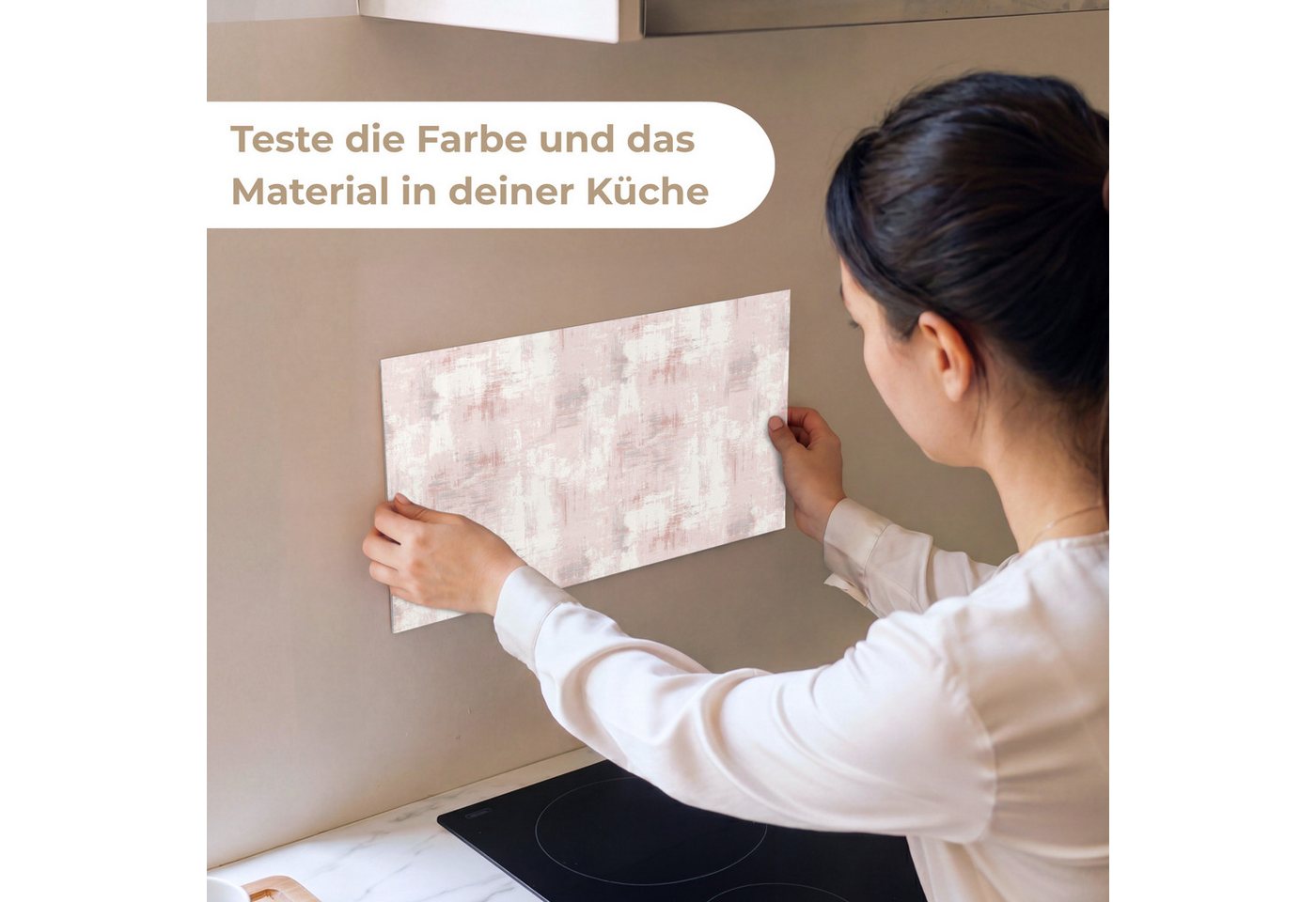 KitchenYeah Küchenrückwand Muster selbstklebend (keine Folie) Pinselstreifen - Verblasst - Rosa, (1-tlg), Spritzschutz, Küche, Rückwand, Küchenwand, Küchenfront, 30x20 cm