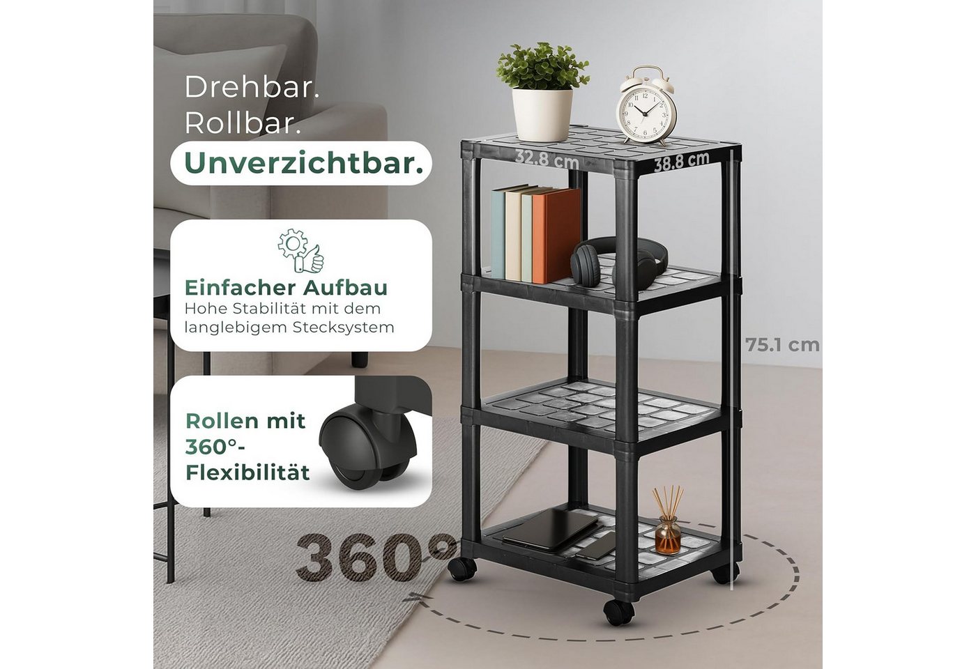 Novaliv Regalwagen 31149-1x, Novaliv Rollwagen mit 4 Etagen Schwarz, Badezimmer-Regal Badregal Bad Bild 4