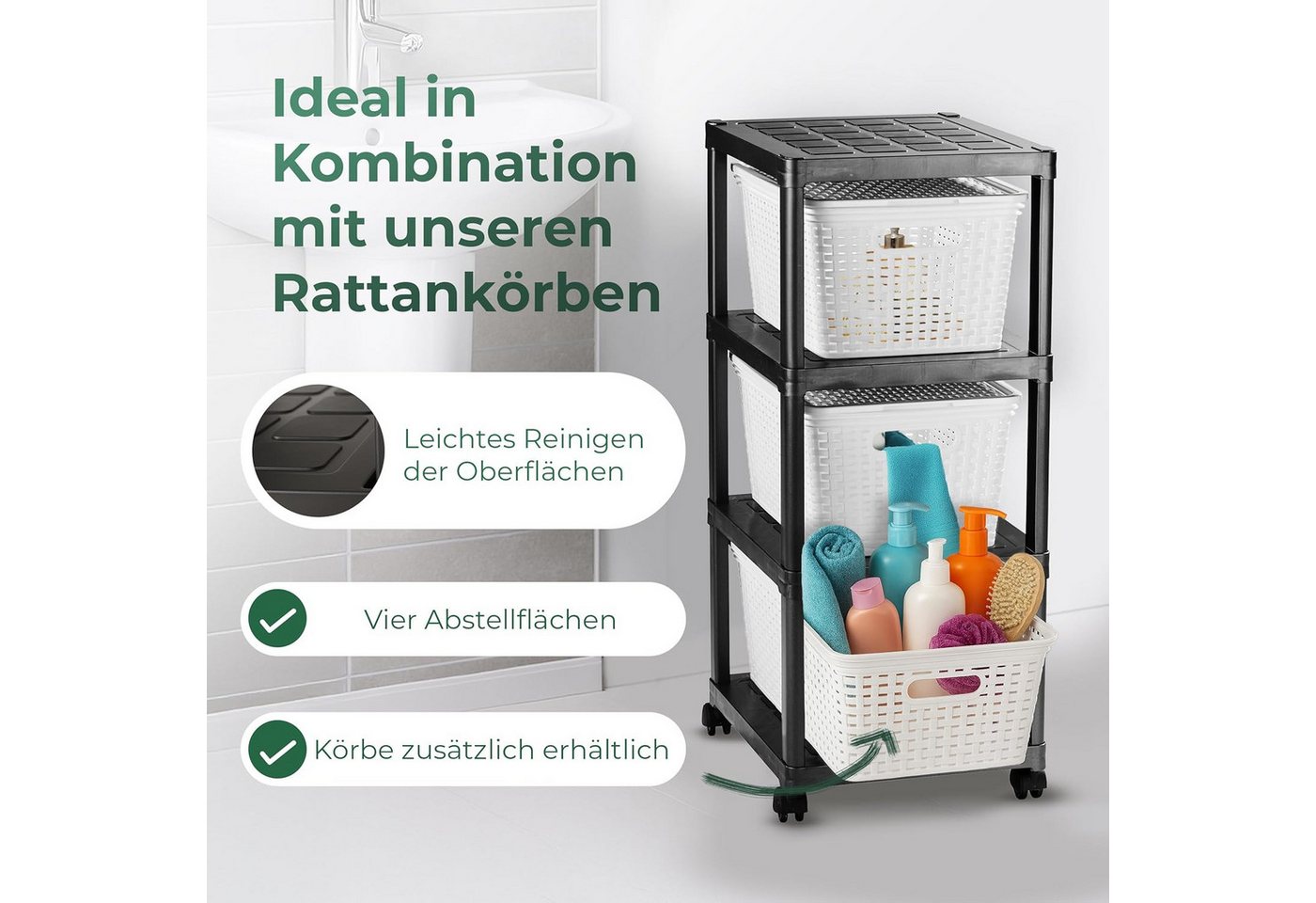 Novaliv Regalwagen 31149-1x, Novaliv Rollwagen mit 4 Etagen Schwarz, Badezimmer-Regal Badregal Bad Bild 5