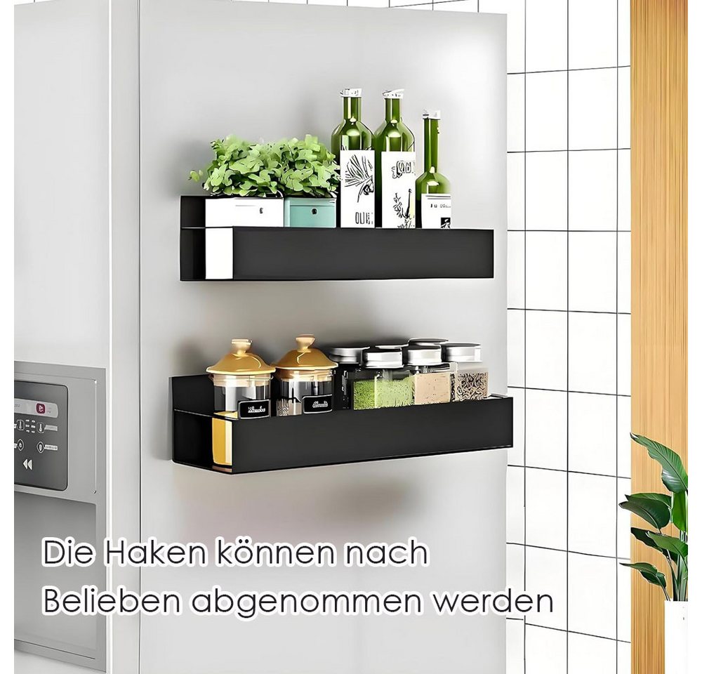AFKSMILE Gewürzregal 2 Stück Kühlschrank Regal Magnetisch mit 4Haken für Küche Aufbewahrung, 2-tlg., Metall Magnetisches Gewürzregal Magnetic Spice Rack für Organisation Bild 2