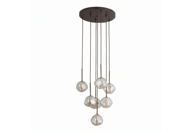 Licht-Erlebnisse Pendelleuchte UMERA, ohne Leuchtmittel, Glas Metall G9 485 cm breit H: max. 150 cm Braun Cognac Modern