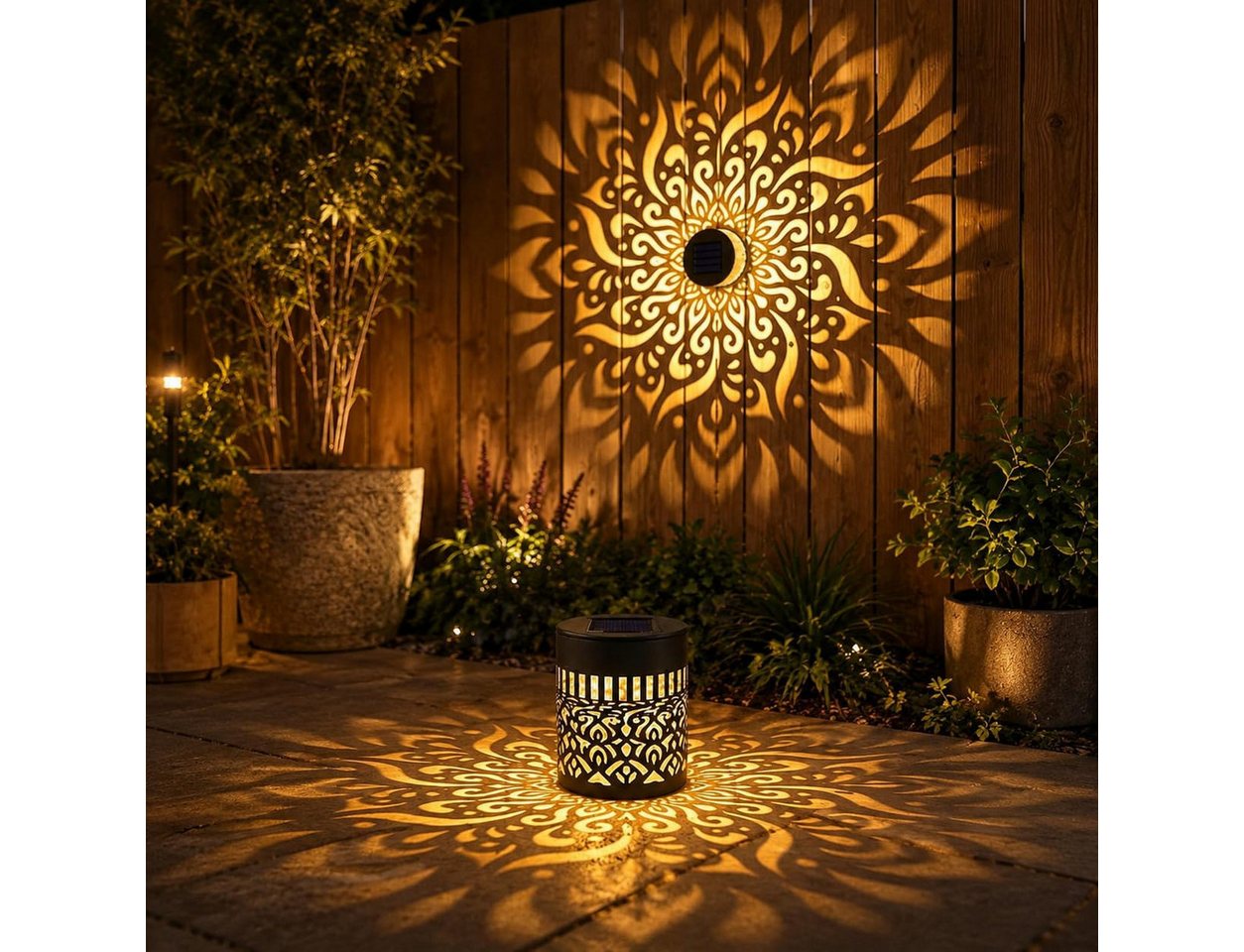 Vornix LED Solarleuchte Solarlampen für Außen,2 Stück Decorative Solar Mandala Lights, Mandala Solar Lights,Solar Wandleuchte, LED Garden Lantern Wasserdichte für Gartendeko und Terrasse Bild 2