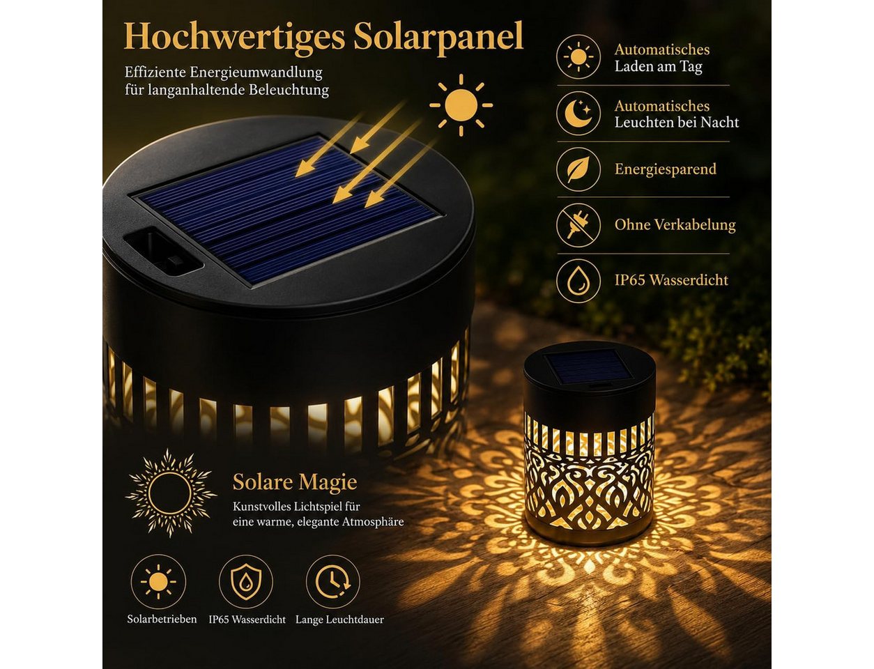 Vornix LED Solarleuchte Solarlampen für Außen,2 Stück Decorative Solar Mandala Lights, Mandala Solar Lights,Solar Wandleuchte, LED Garden Lantern Wasserdichte für Gartendeko und Terrasse Bild 5