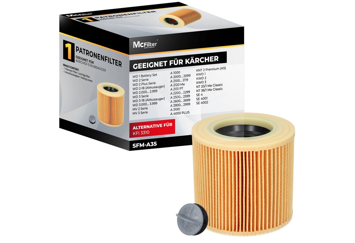 McFilter Patronenfilter (1 Filter) Lamellenfilter passend für Kärcher, für Kärcher Nass-Trockensauger Staubsauger WD 2.400 M, WD 2.500 M, A 2251, 2254 Me, wie Kärcher 6.414-552.0, 6.414-772.0, 6.414-547.0, (1-St., Filter + Verschlussschraube), wie Kärcher 6.414-552.0, 6.414-772.0, 6.414-547.0 Bild 5