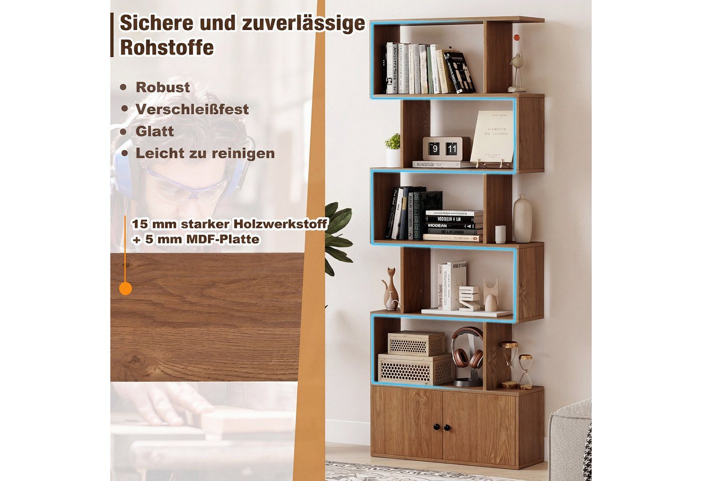 COSTWAY Bücherregal 6 Ebenen Standregal aus Holz, 183 x 70 x 23 cm Bild 3