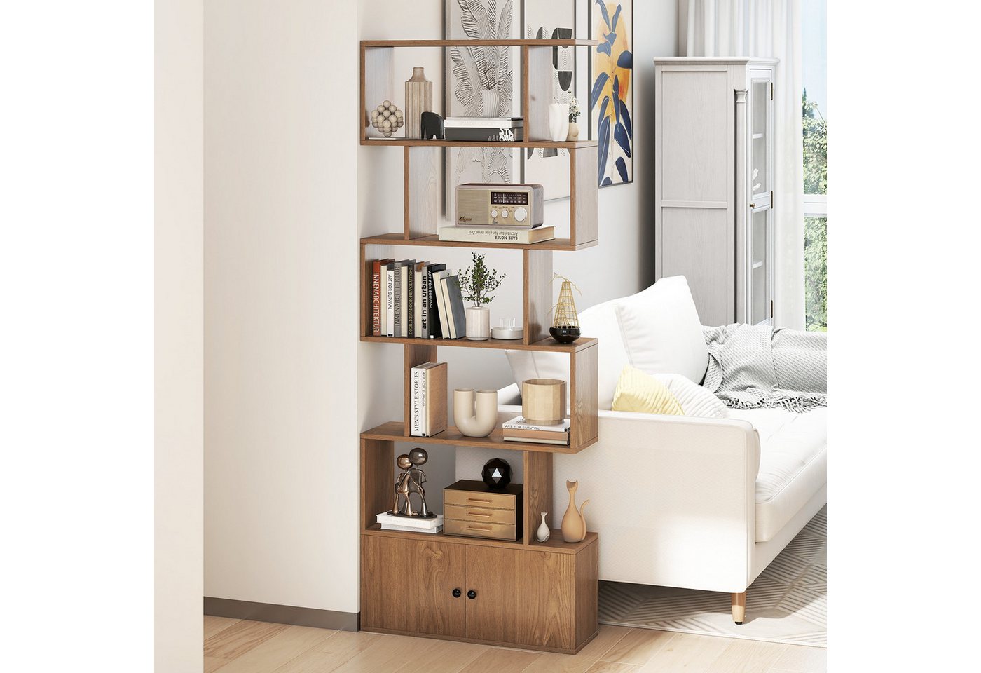 COSTWAY Bücherregal 6 Ebenen Standregal aus Holz, 183 x 70 x 23 cm Bild 5