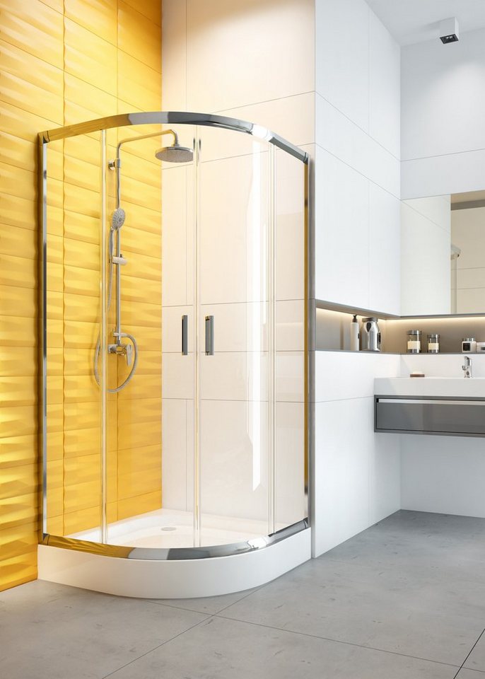 KOLMAN Komplettdusche Funkia Halbrund Duschkabine mit Duschwanne, BxT: 80x80 cm, Sicherheitsglas, 185 cm, Transparentes Glas, Ablaufgarnitur Gratis