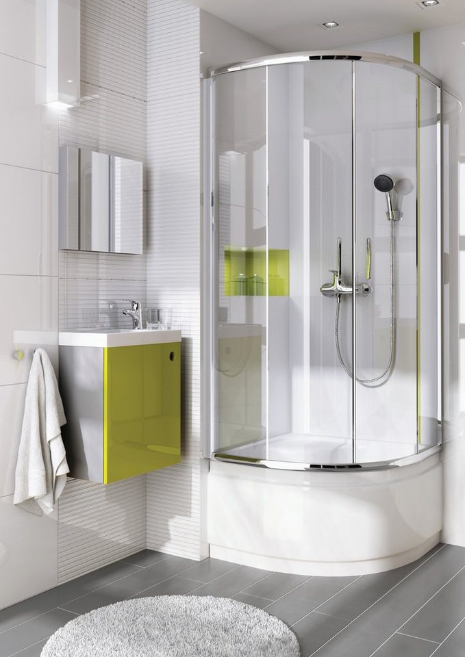KOLMAN Komplettdusche Funkia Halbrund Duschkabine mit Duschwanne, BxT: 80x80 cm, Sicherheitsglas, 185 cm, Transparentes Glas, Ablaufgarnitur Gratis Bild 2