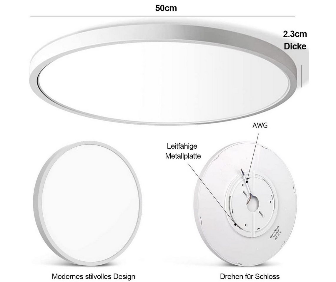 LMaxhome LED Deckenleuchte Ø23/30/40/50CM, Dimmbar Runde Ultra Dünn Deckenlampe 3 Farbtemperatur, 1 St., 24W~48W, 3000k/4000k/5000k, Memory Funktion, für Wohnzimmer Küche Büro Bild 2