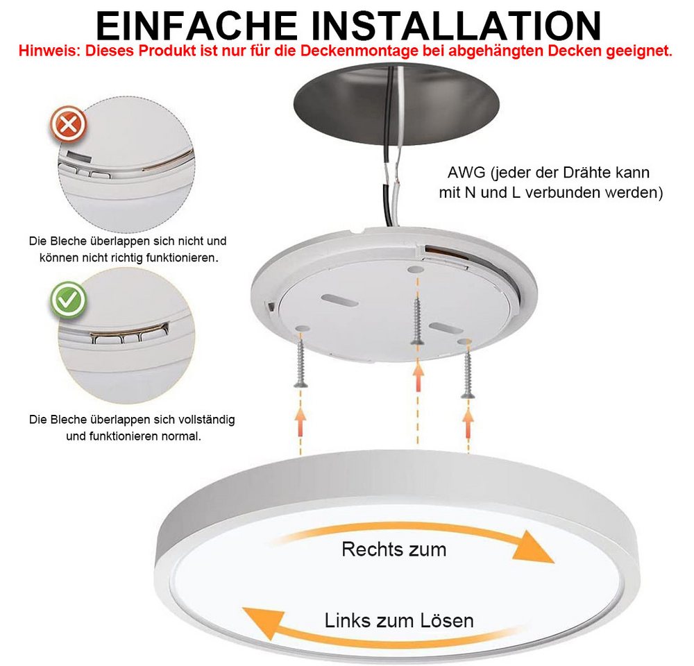 LMaxhome LED Deckenleuchte Ø23/30/40/50CM, Dimmbar Runde Ultra Dünn Deckenlampe 3 Farbtemperatur, 1 St., 24W~48W, 3000k/4000k/5000k, Memory Funktion, für Wohnzimmer Küche Büro Bild 3