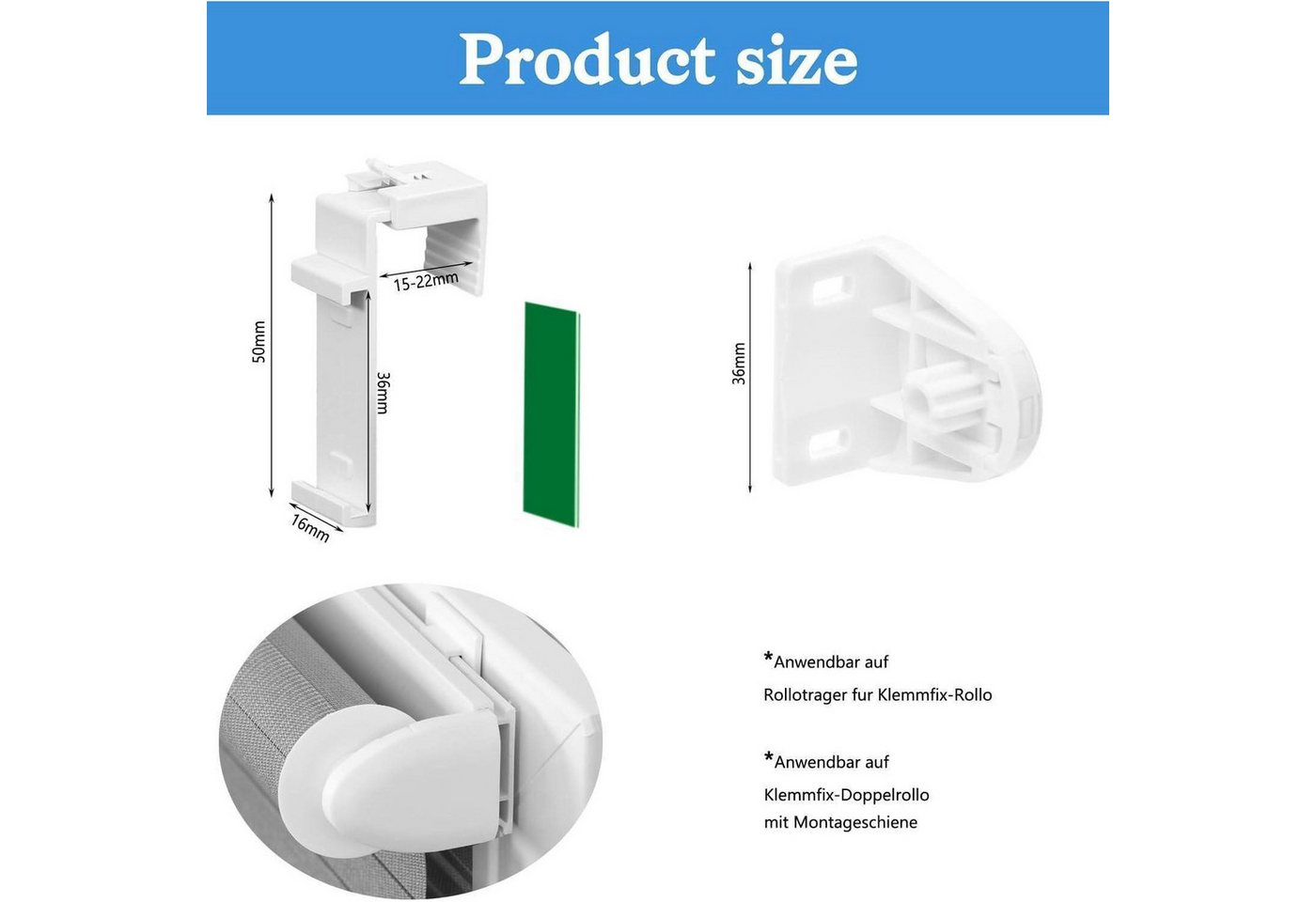 LuxusKollektion Rollladenaufhängung 8 Stück Klemmhalter für Klemmfix Doppelrollo ohne Bohren Bild 3