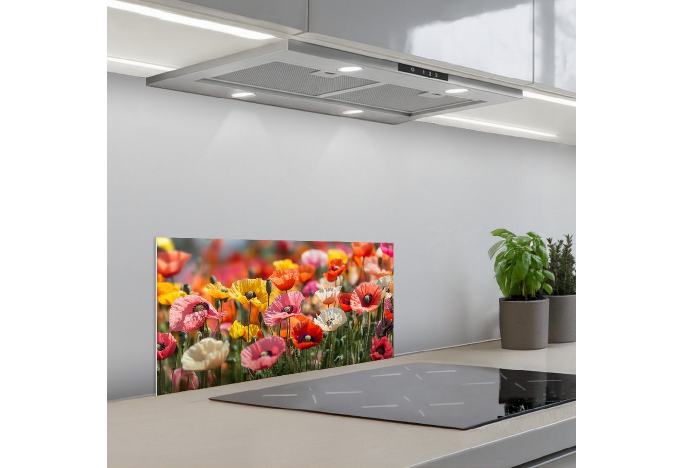 KitchenYeah Küchenrückwand selbstklebend (keine Folie) Blumenfeld - Mohnblumen - Farbenfroh, (1-tlg), Küchenrückwand, Spritzschutz, Kitchen, 60x30 cm Bild 3