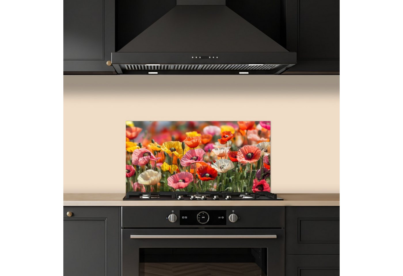 KitchenYeah Küchenrückwand selbstklebend (keine Folie) Blumenfeld - Mohnblumen - Farbenfroh, (1-tlg), Küchenrückwand, Spritzschutz, Kitchen, 60x30 cm Bild 4