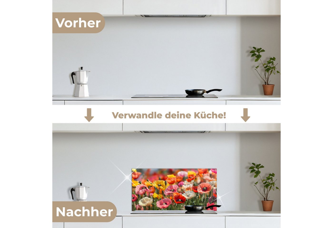 KitchenYeah Küchenrückwand selbstklebend (keine Folie) Blumenfeld - Mohnblumen - Farbenfroh, (1-tlg), Küchenrückwand, Spritzschutz, Kitchen, 60x30 cm Bild 5