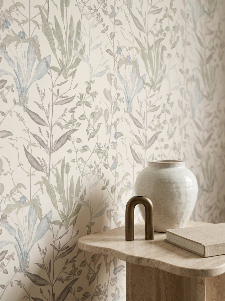 Newroom Vliestapete Novira Creme Tapete Vliestapete Blumen, Floral, Blumenranke, strukturiert, Mustertapete