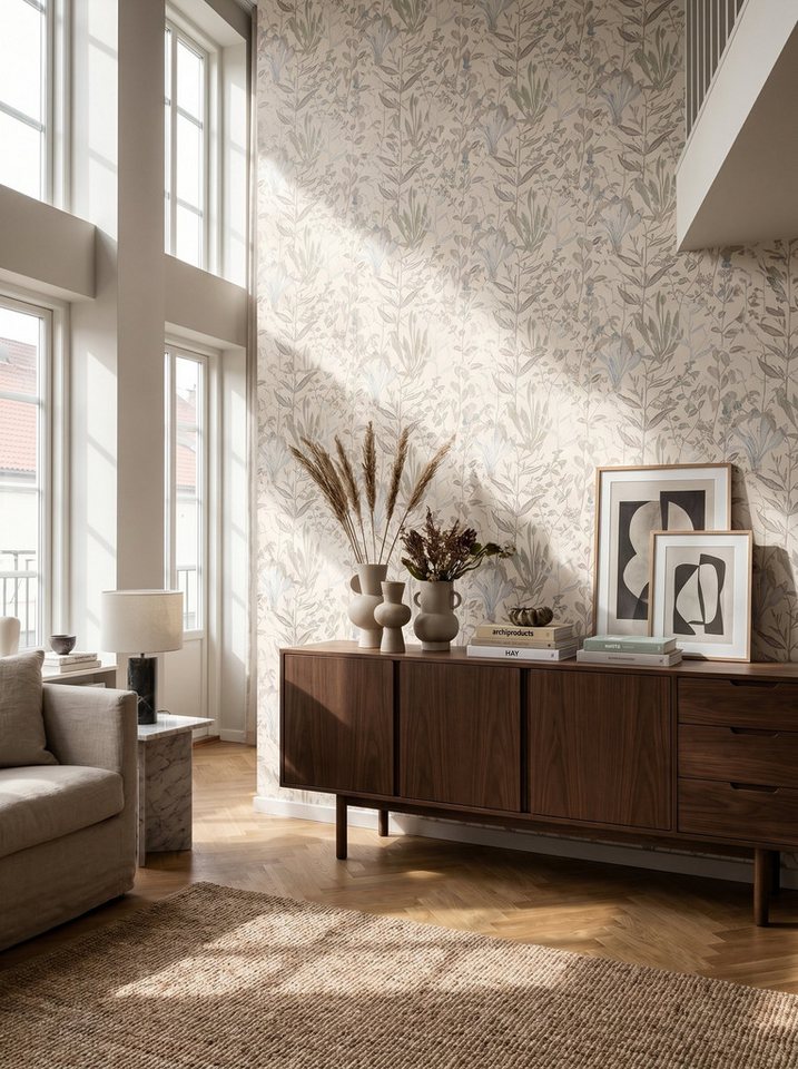Newroom Vliestapete Novira Creme Tapete Vliestapete Blumen, Floral, Blumenranke, strukturiert, Mustertapete Bild 2