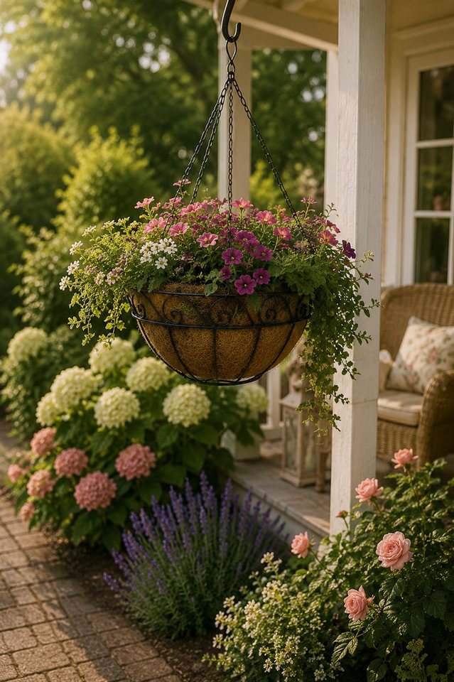 finehomegarden Pflanzschale Hängekorb aus Metall mit Kokoseinsatz – Pflanzkorb zum Aufhängen (1 St), Ø30cm H15cm inkl. 37cm Kette Blumenampel für Garten Balkon Terrasse Bild 2