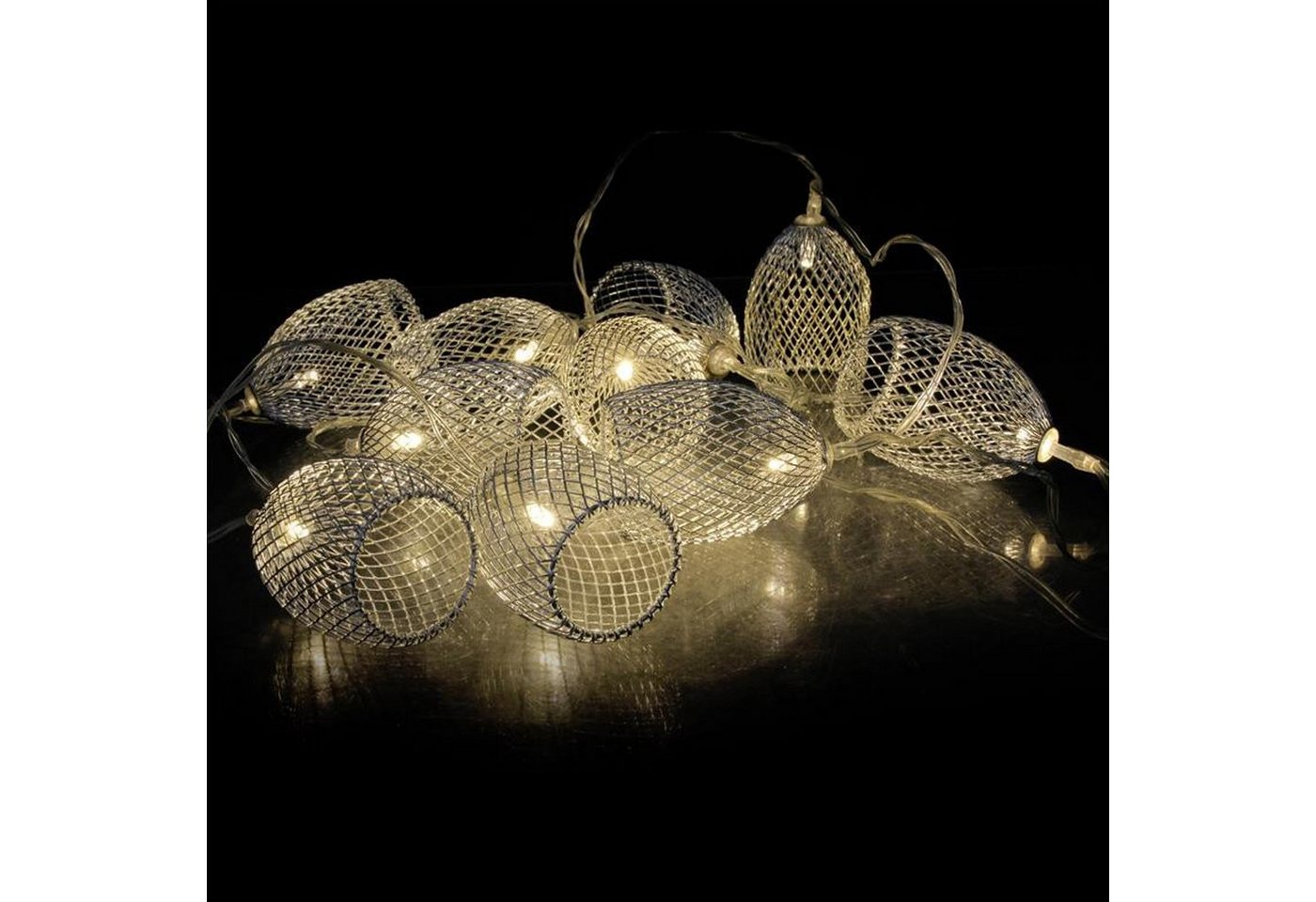 MARELIDA LED-Lichterkette LED Deko Lichterkette Glamour 10 silberne Lampenschirme 1,8m Hochzeit, 10-flammig Bild 5