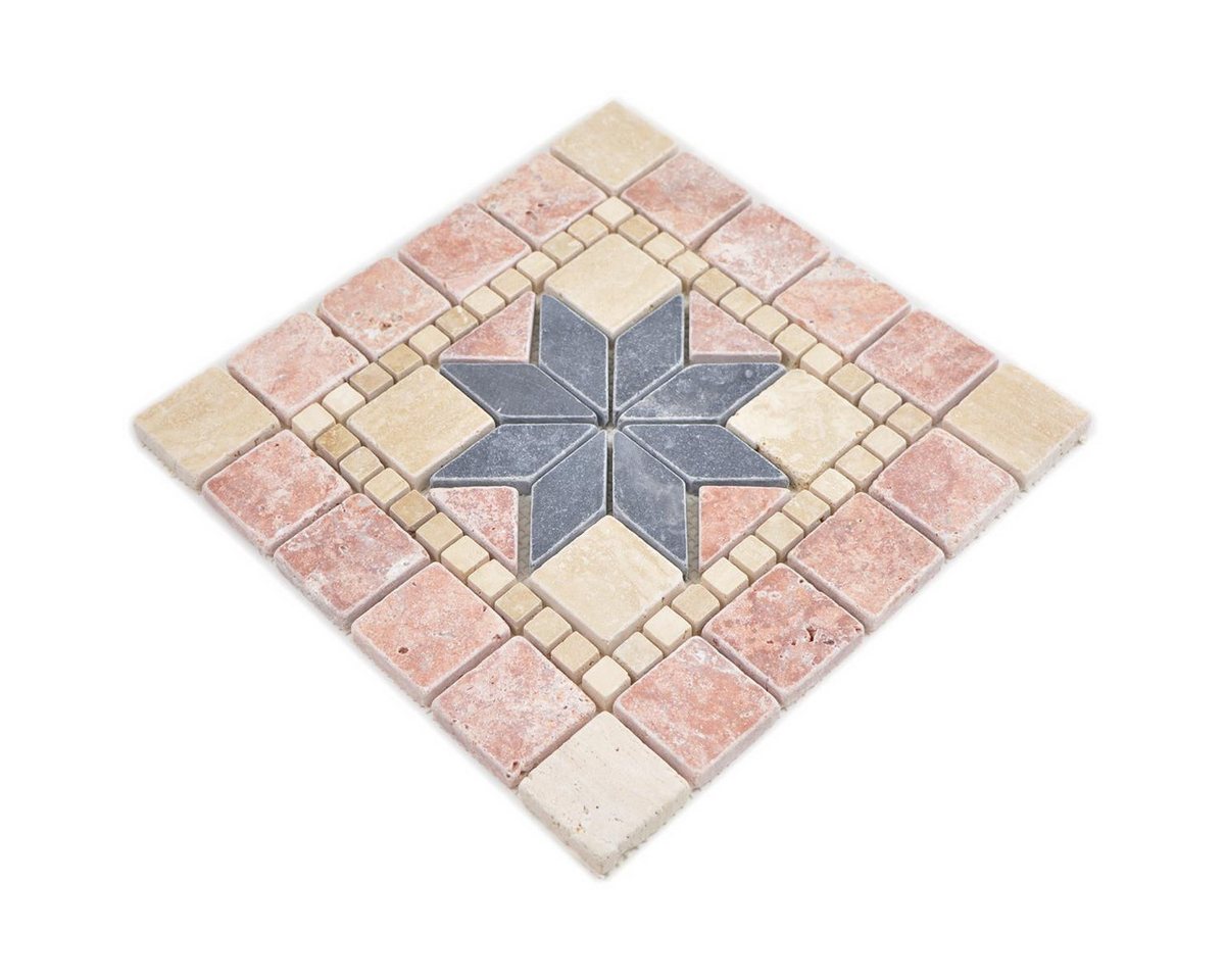 Mosafil Mosaikfliesen Naturstein Rosone Tarbora Beige Rot Schwarz 30x30cm, Naturstein 30.000x30.000, schwarz-rot-beige, Verlegefertig auf ein Netz geklebt - Frostsicher - Wasserfest - Bild 2