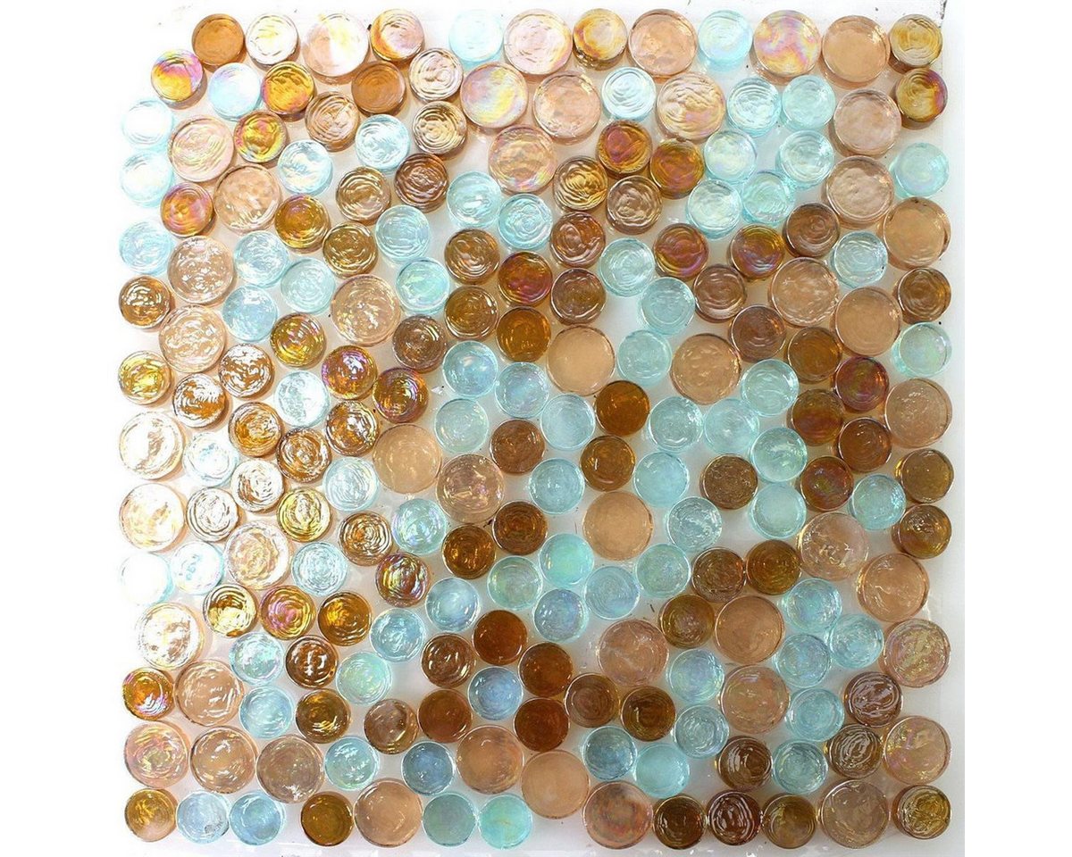 Mosafil Mosaikfliesen Glas Schwimmbad Pool Mosaikfliesen Rund Knopf Braun Türkis, Glas 30.000x30.000, braun-blau-türkis, Frostsicher - Wasserdicht - Wasserfest Bild 2