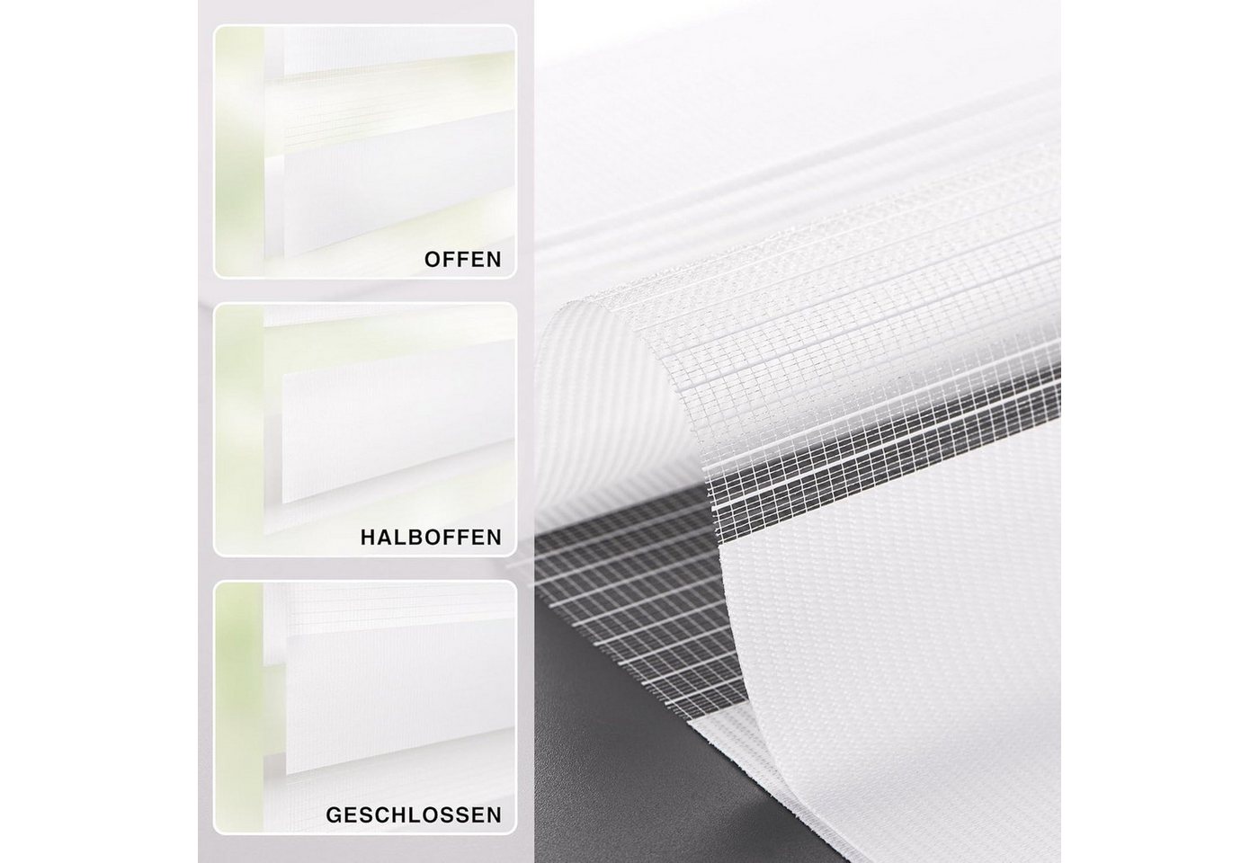 Doppelrollo Premium Doppelrollo / Duo Rollo, 90 x 175 cm, weiß, Victoria M., blickdicht, ohne Bohren, freihängend, verschraubt, Lichtdurchlässig und verdunkelnd mit Kettenzug Wand- o. Deckenmontage Bild 2