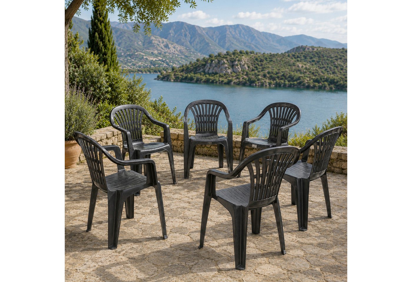 Progarden Gartenstuhl Kunststoff Anthrazit Stapelbar 6 er Set (Set, 6 St), UV-Beständig, Robust, Wetterfest, Made in Italy, Hochwertig Bild 2