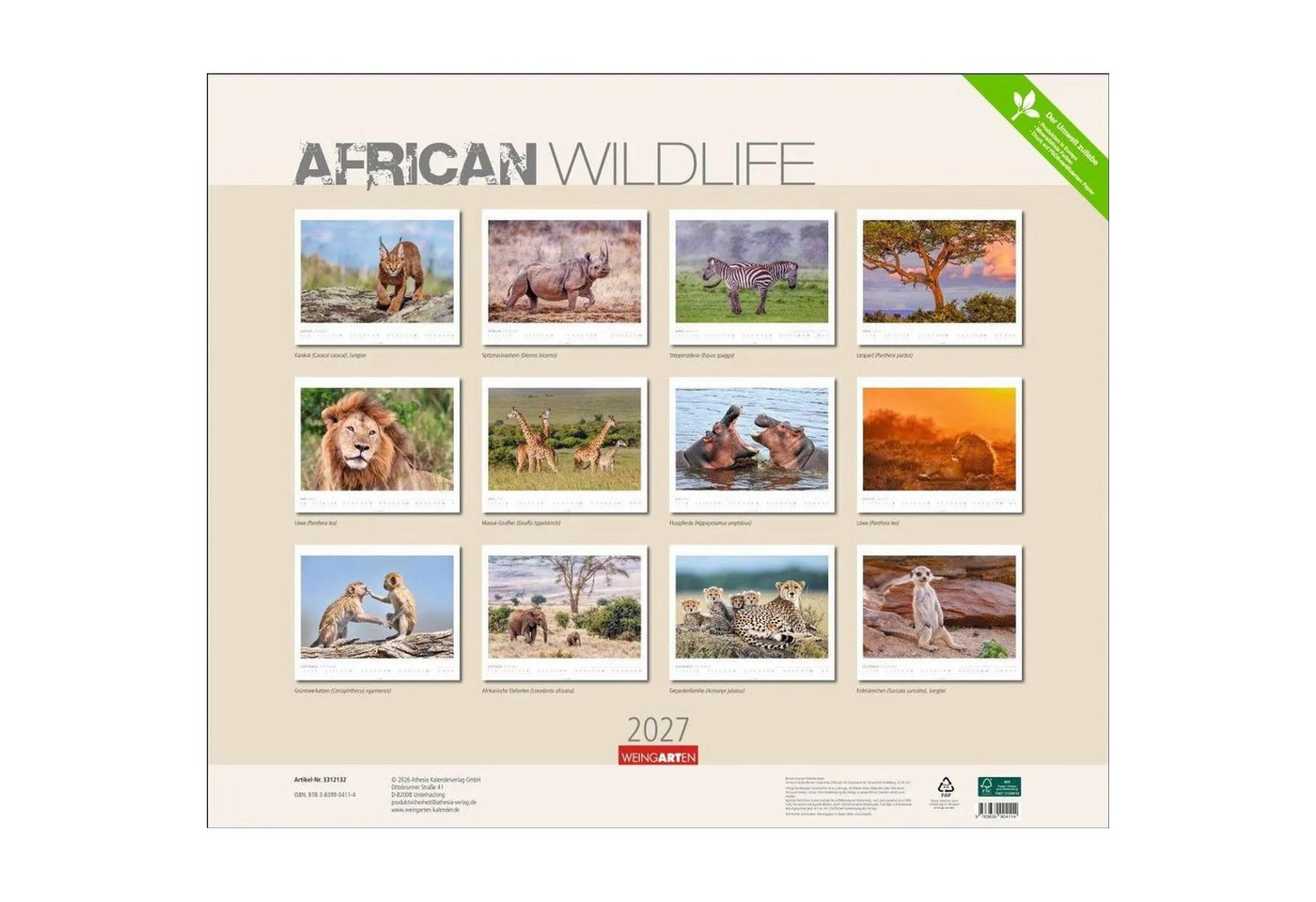 Wandkalender African Wildlife Kalender 2027 Bild 2