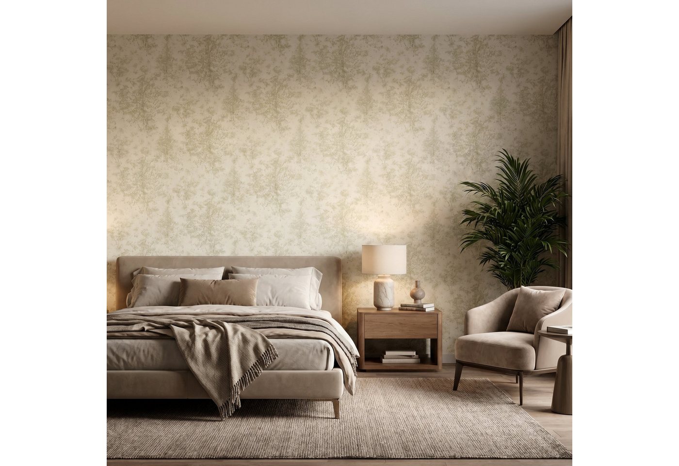 Newroom Vliestapete Jelmira Creme Grün Tapete Vliestapete Blumen, Floral, Blumenranke, strukturiert, Mustertapete Bild 5