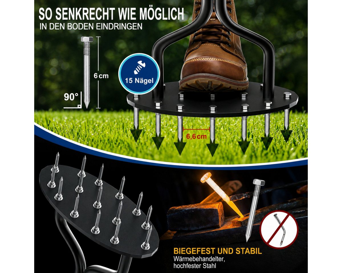 COFI 1453 Rasenlüfter Rasenlüfter Aerifizierer mit 15 Spikes Werkzeug für Garten und Rasen, (1-tlg) Bild 3