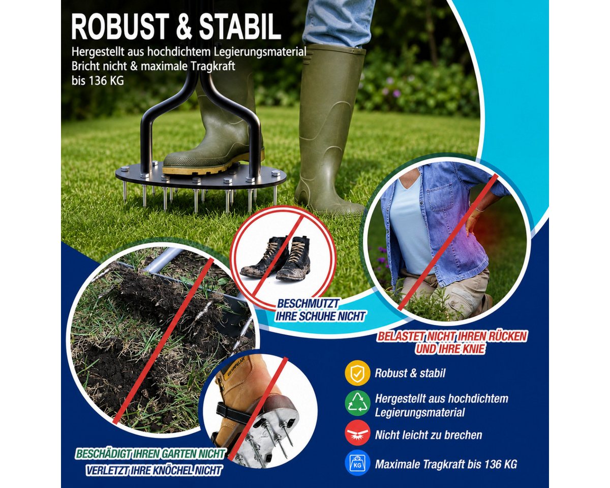 COFI 1453 Rasenlüfter Rasenlüfter Aerifizierer mit 15 Spikes Werkzeug für Garten und Rasen, (1-tlg) Bild 4