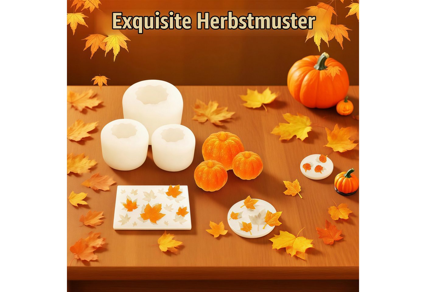 FOUORTUNATE-BEE Silikonform 6er Set Halloween-Silikonformen mit Kürbis- und Blattmotiven, (6-tlg), 6 Silikonformen für Herbstdeko, Halloween und DIY-Projekte