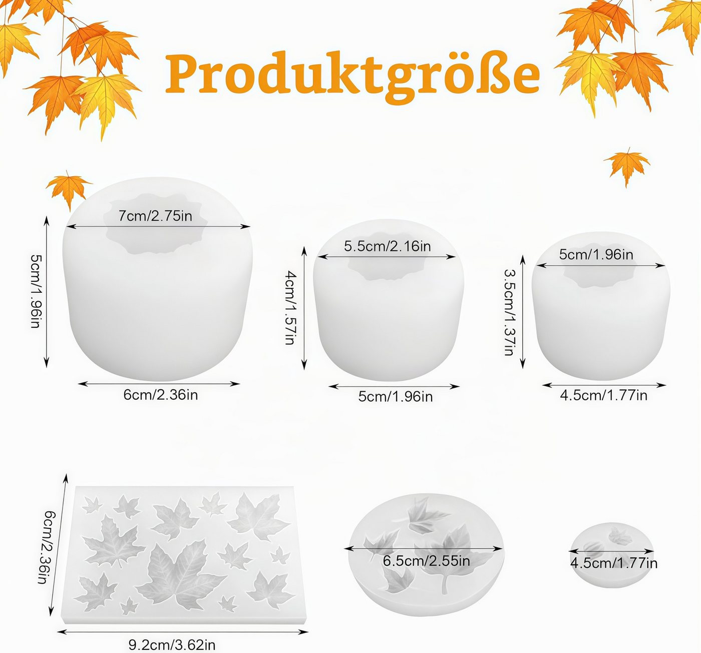 FOUORTUNATE-BEE Silikonform 6er Set Halloween-Silikonformen mit Kürbis- und Blattmotiven, (6-tlg), 6 Silikonformen für Herbstdeko, Halloween und DIY-Projekte Bild 2