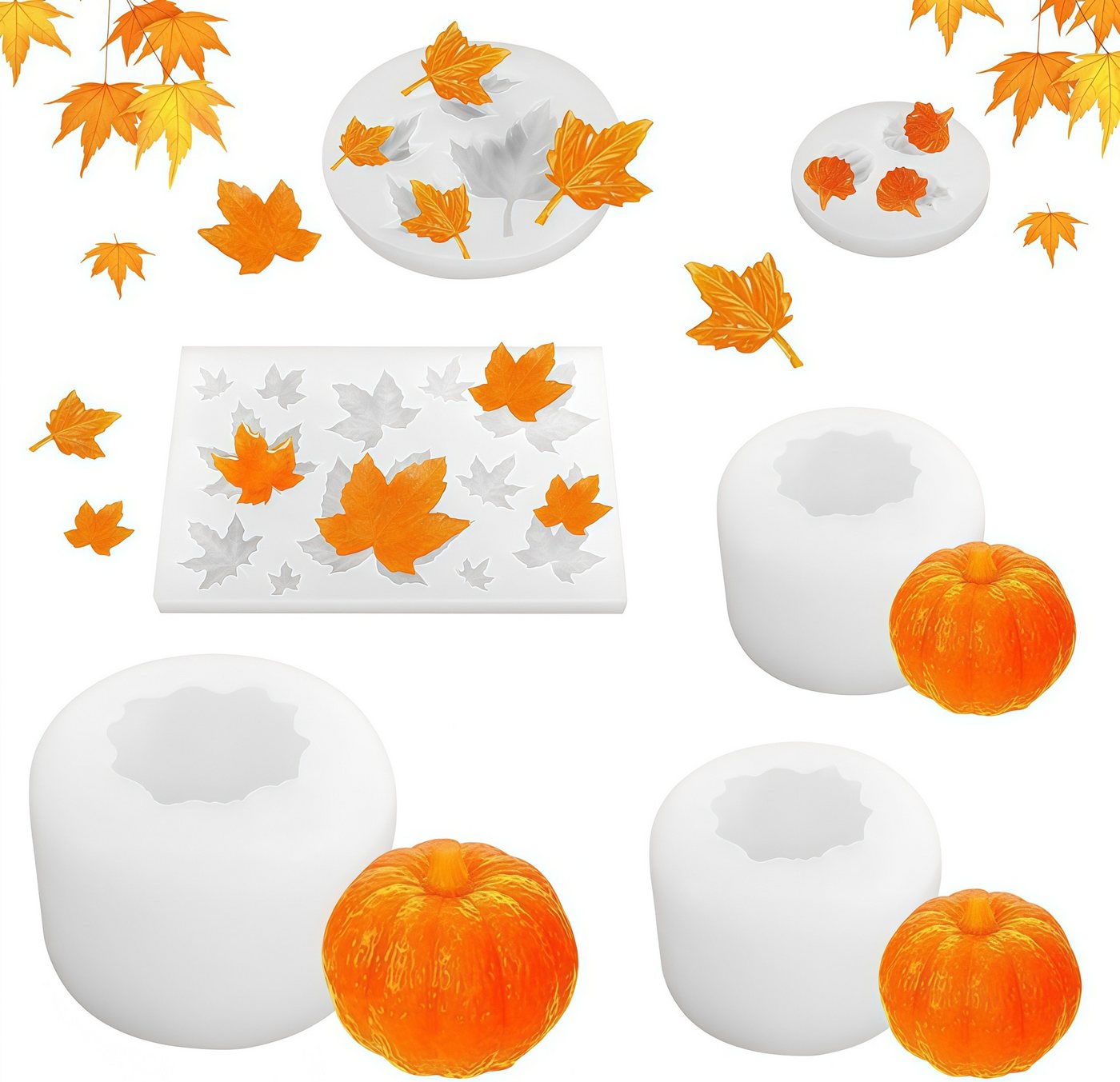 FOUORTUNATE-BEE Silikonform 6er Set Halloween-Silikonformen mit Kürbis- und Blattmotiven, (6-tlg), 6 Silikonformen für Herbstdeko, Halloween und DIY-Projekte Bild 3