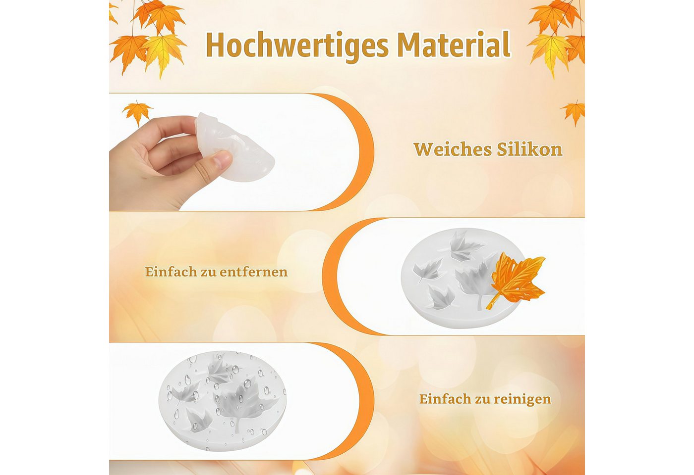 FOUORTUNATE-BEE Silikonform 6er Set Halloween-Silikonformen mit Kürbis- und Blattmotiven, (6-tlg), 6 Silikonformen für Herbstdeko, Halloween und DIY-Projekte Bild 4