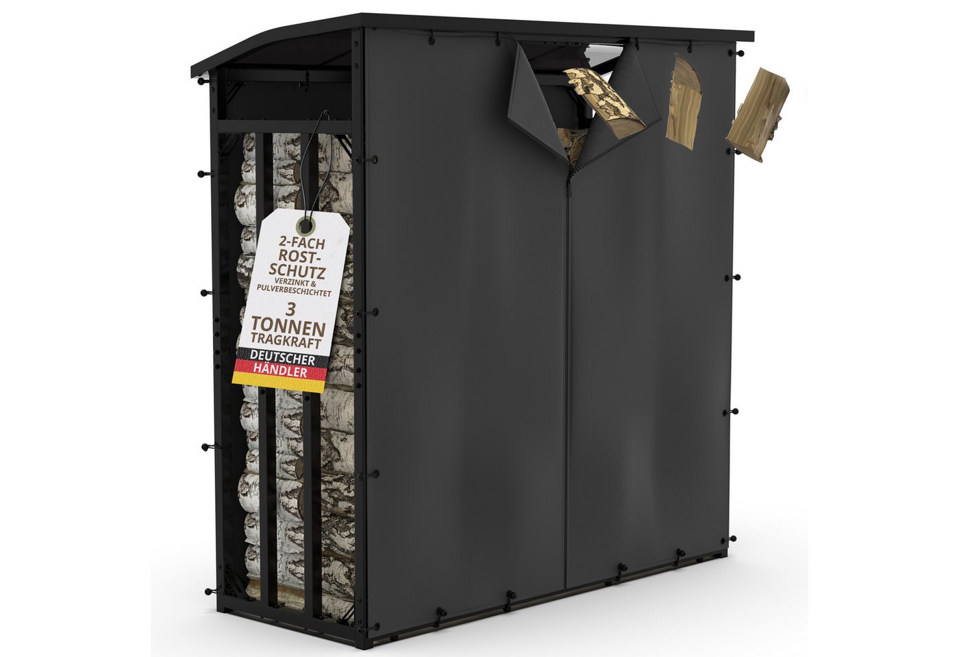 LAWA Living and Lifestyle Kaminholzregal Metall aussen Dach Holz Unterstand Abdeckplane Stapelhilfe Brennholz, BxTxH:185.00x70.00x185.00 cm, verzinkt, wetterfest
