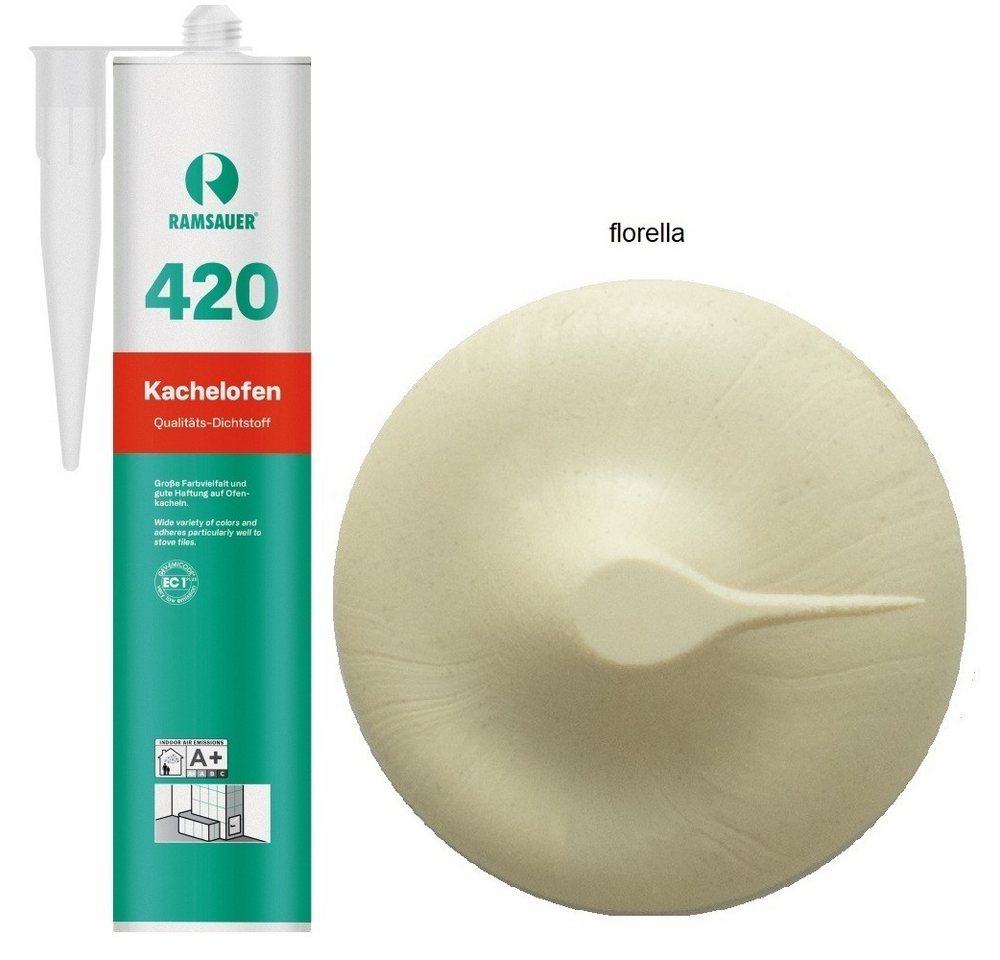 Ramsauer Dichtstoff Ramsauer 420 Kachelofen Acryl Dichtstoff 310ml Kartusche florella, gebrauchsfertig, geruchsneutral, hitzefest und brandbeständig, siliconfrei